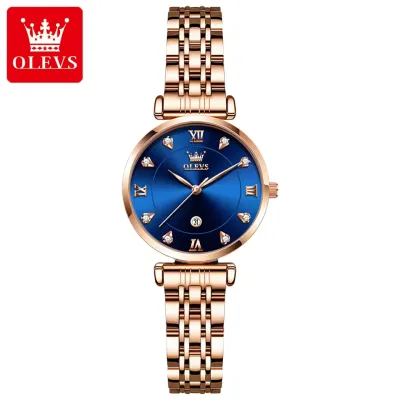 OLEVS 5866 Diamond Quartz Watch Elegant Rose Gold Stainless Steel Strap Waterproof Watches Luxury Simple Wrist Watches for Women